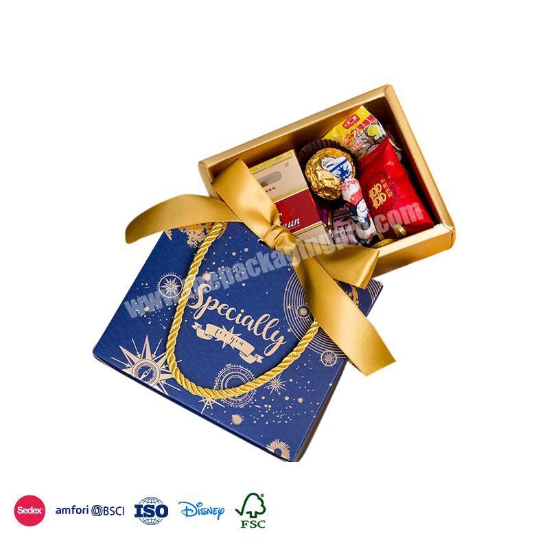 Factory Direct Price Custom Gold liner blue handbag luxury high-end design wedding door gift box candy