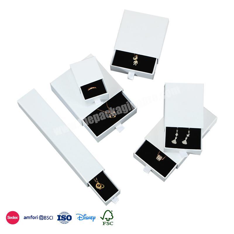 Factory Good Price White outer packaging black inner design high quality sliding drawer jewelry box