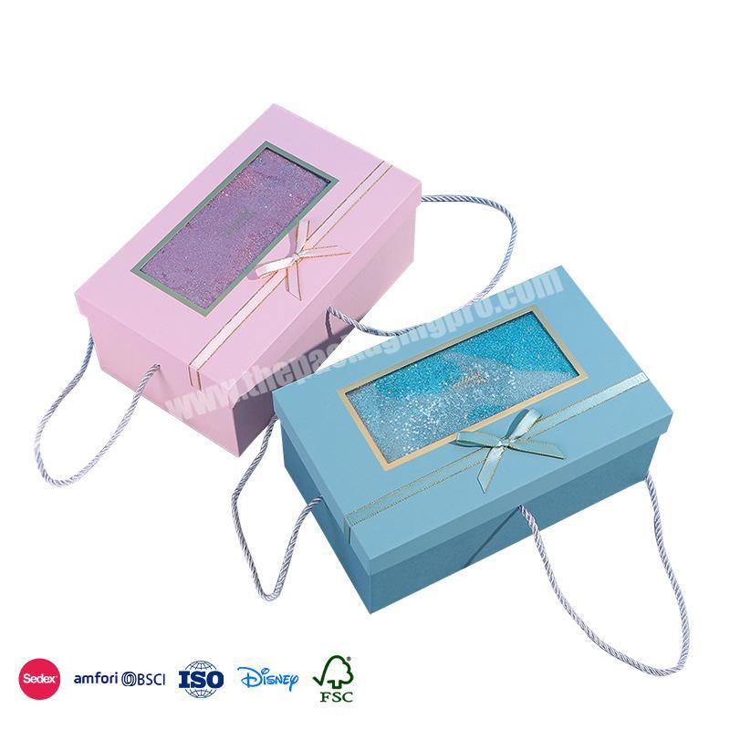 Factory Price Newest Girl Color Lace Firm Hand Rope With Rectangular Small Window chocolate rigid box