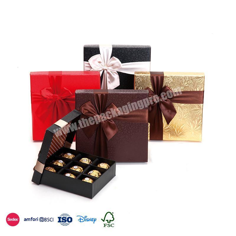 Factory Price Newest Thickened Material Smooth Surface Design Rich Size With Ribbon packaging box chocolate