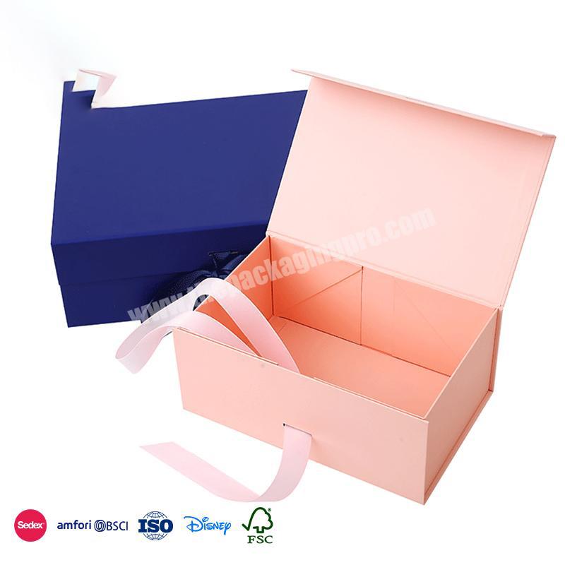 Factory Selling Directly Solid Color Foldable Firm Viscose Tech With Ribbon folding portable gift box