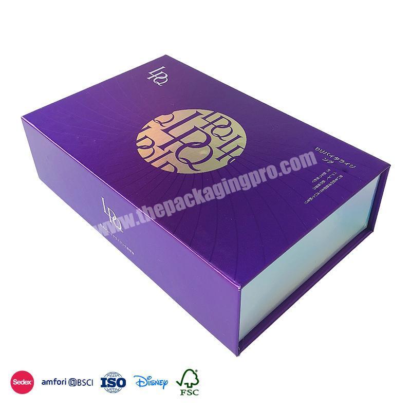 Factory Wholesale Price Purple with Gold Circle Logo Smooth Water Resistant Surface book shape linen box