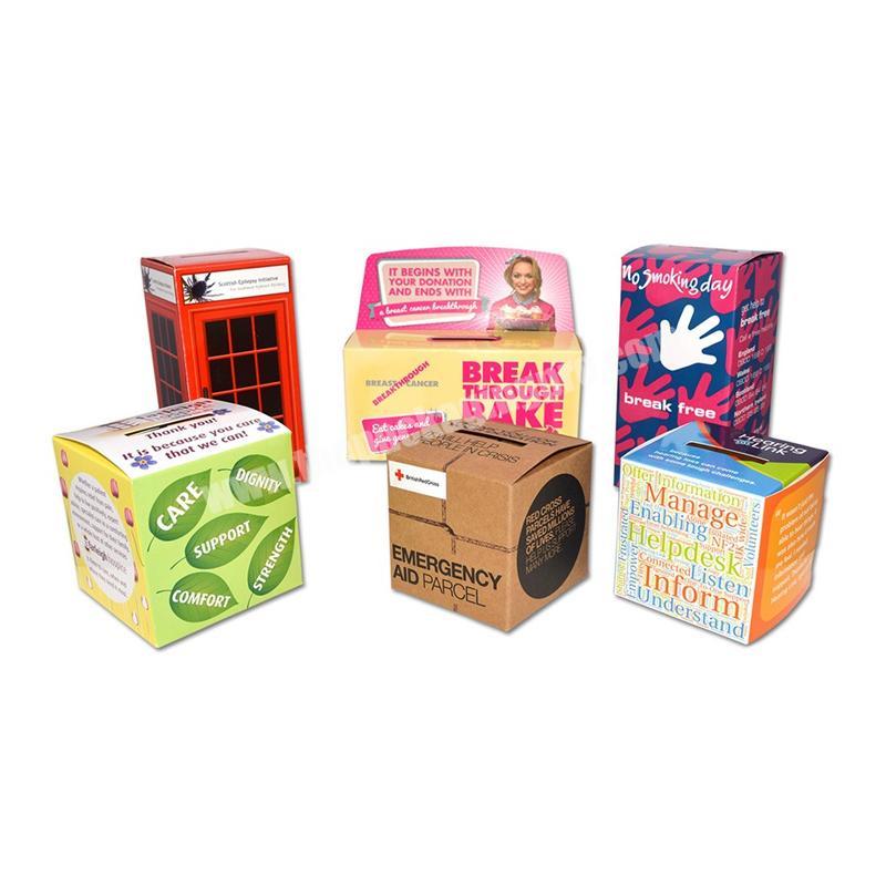 Factory custom displays cardboard money collecting box paper fundraising donation charity collection boxes