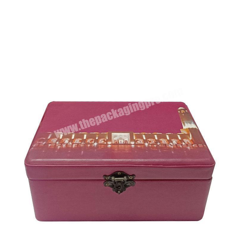 Factory manufacture customized new design high-end print PU leather wholesale luxury gift wine box with metal lock