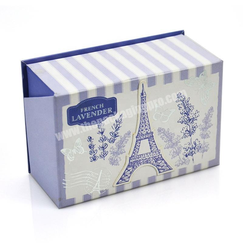 Factory mass production soap paper gift box custom Lavender pattern clamshell design luxury soap packaging box