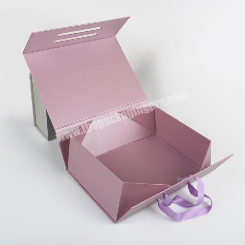 Flat Pack Rigid Cardboard Gift Folding Chocolate Purple Pink Origami Foldable Paper Box for Girl