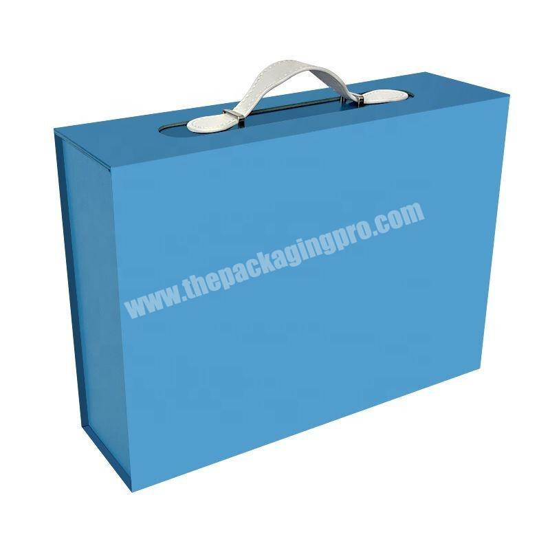 Foldable Suitcase cardboard gift boxes with leather handle