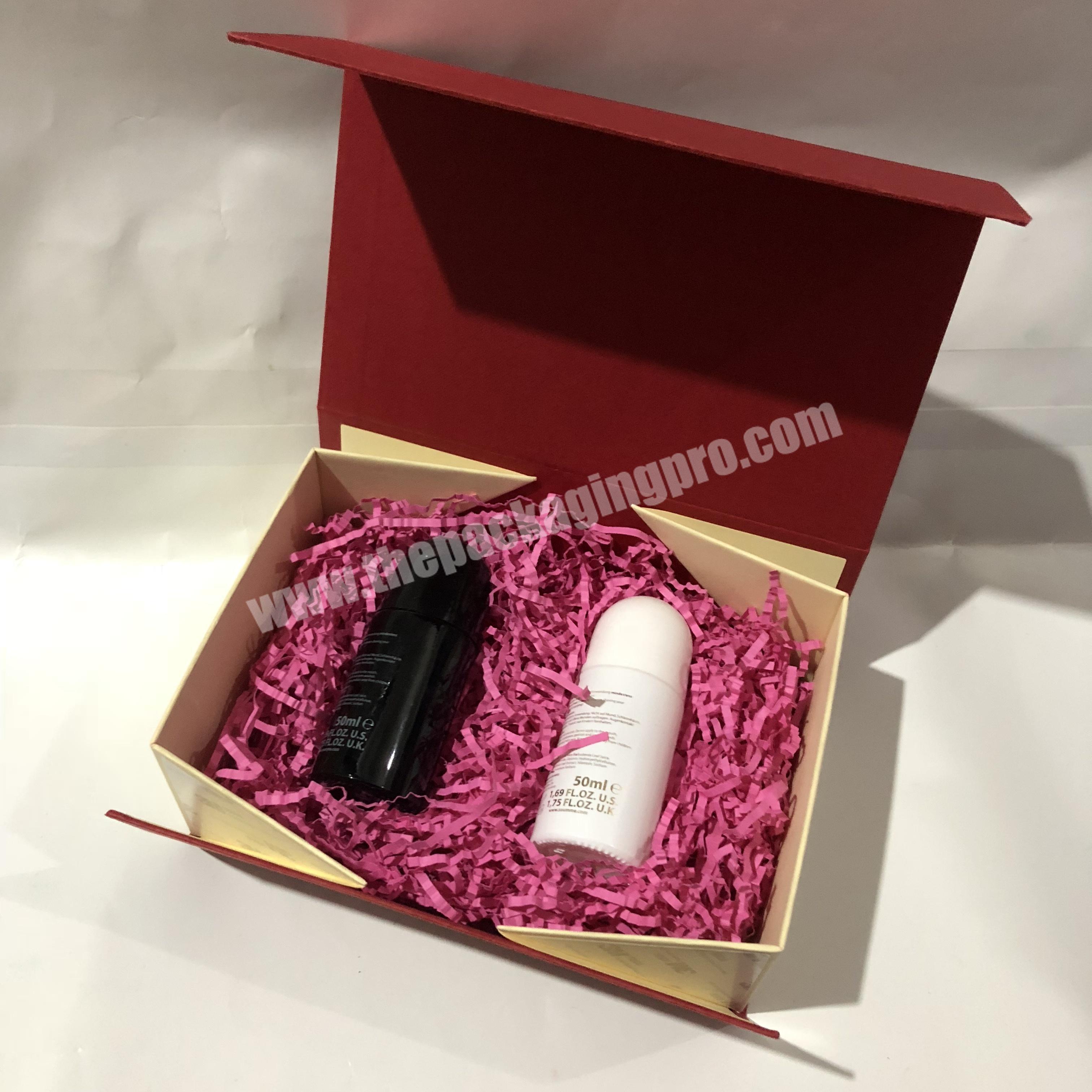 Foldable cardboard boxes with shredded tissue paper for cosmetic packing