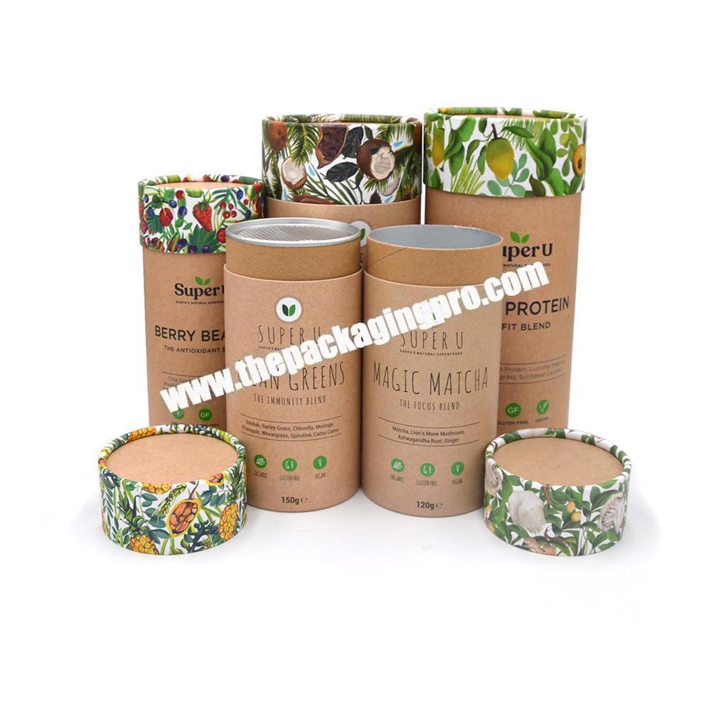 Eco Friendly Cardboard Food Grade Paper Tube for Collagen Protein Nutrition Superfoods Supplement Powder Round Cylinder Box