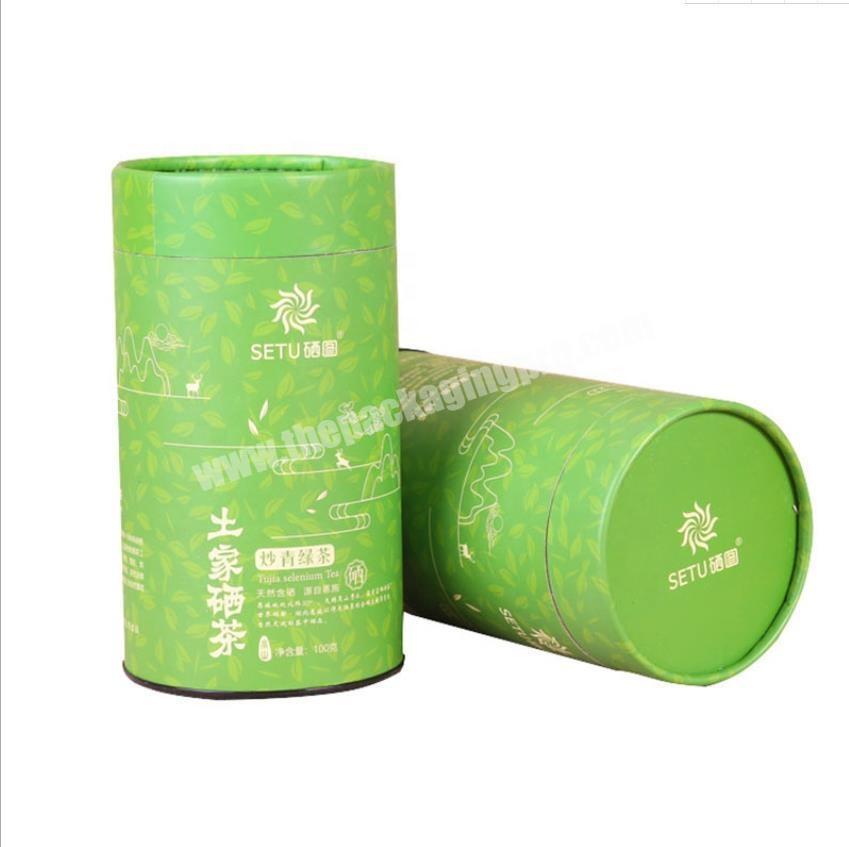 Food grade paperboard round tea packaging box with green printing