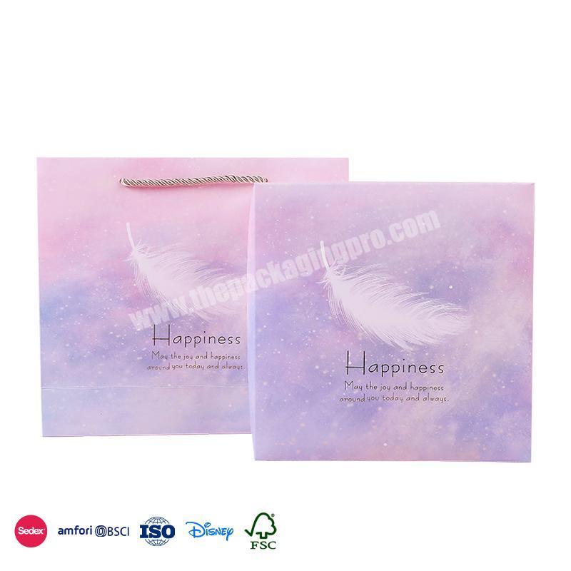 Genuine Special Price Premium Texture Romantic Feather Design with Same Tote Bag luxury wedding cake box
