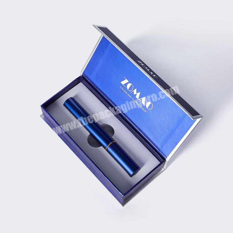 Glossy Lamination Custom Design Elegant Blue Small Magnetic Paper Cosmetic Gift Box for Beauty Pen Skincare Packaging