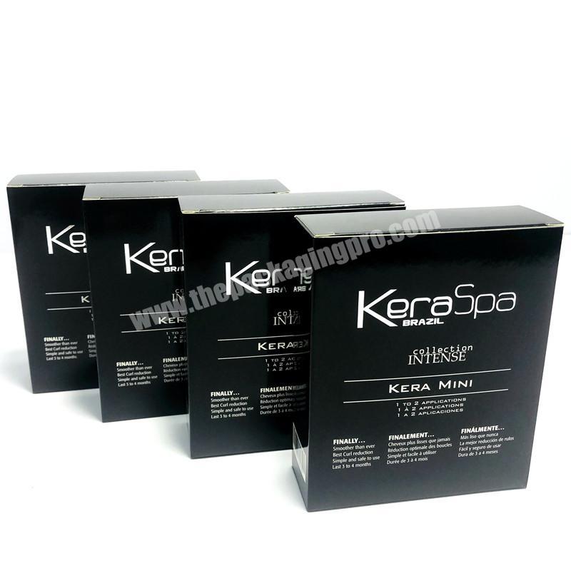 Glossy lamination black cardboard paper box with hot silver foil stamping box for hair therapyconditioner paper box black print