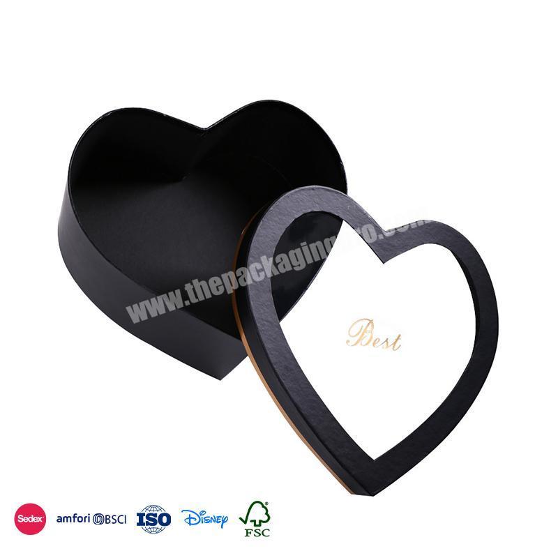 Good Price Good Quality Custom Black heart-shaped transparent window luxury design i love you flower box
