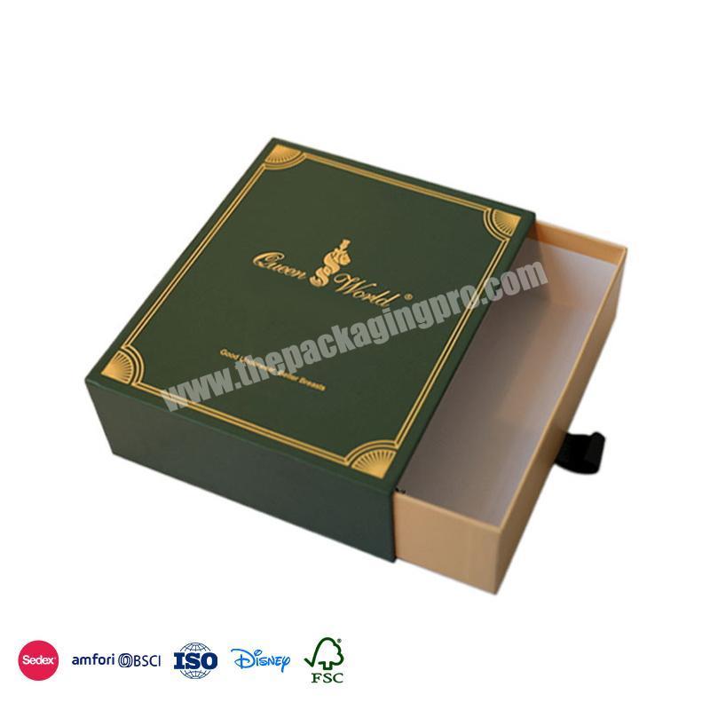 Good Price Good Quality Dark green with gold trim and signature gold interior 2022 hot sale drawer paper box