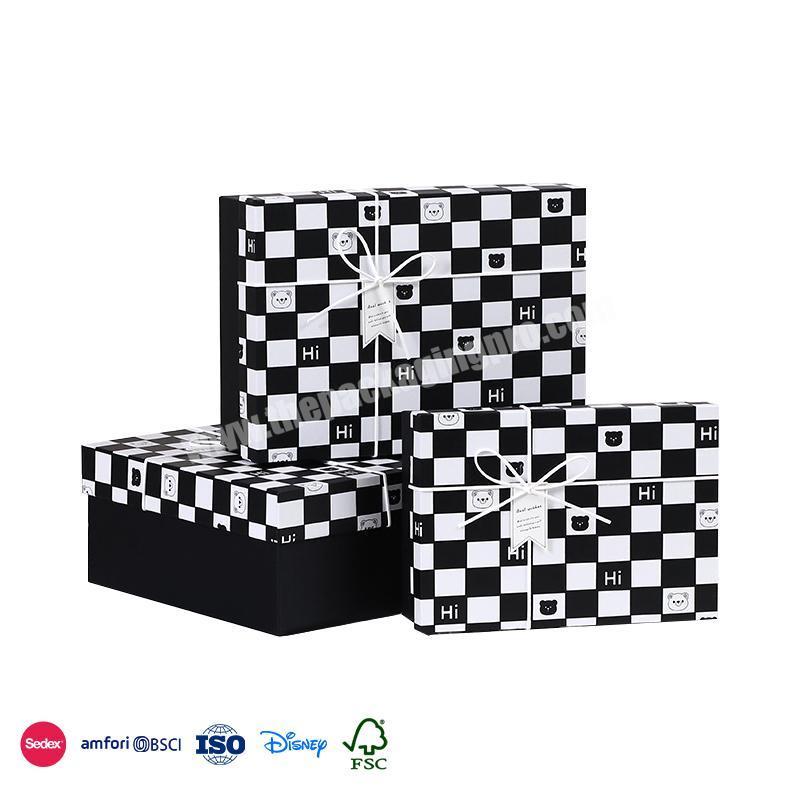Good Quality And Price Of Black checkerboard design with white string trim rigid paper toy packaging box