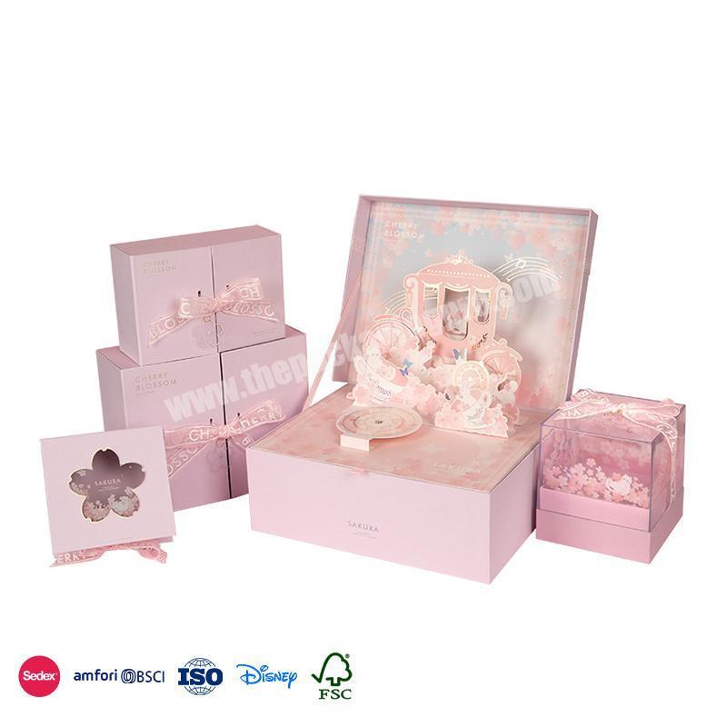 Good Quality Factory Directly Pink Sakura Design Flip Cover with Fairy Tale Carriage box happy birthday