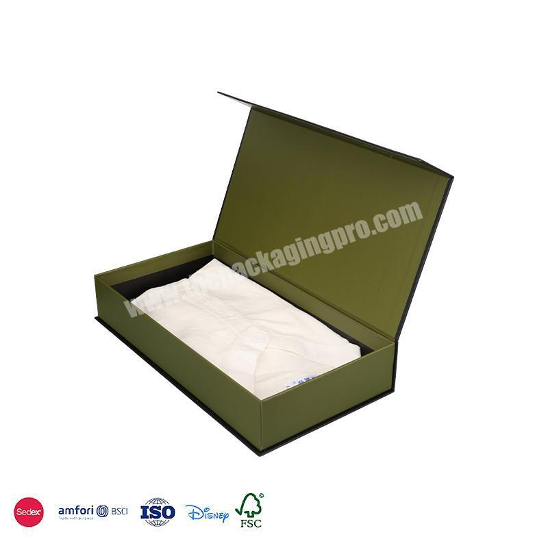 Green Garment Clothing Rigid Book Shape Luxury Magnetic Lid Gift Box For Clothes Clothing T-Shirt Packaging