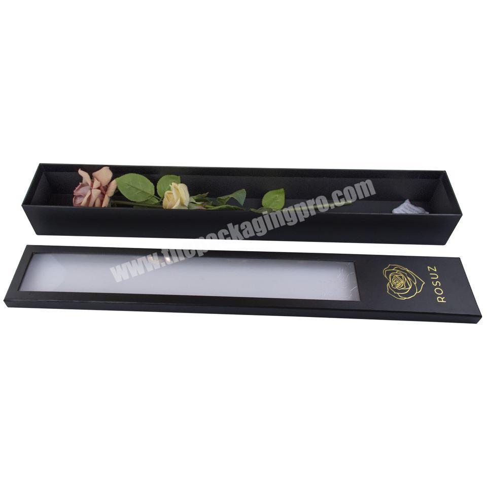 High End Cardboard Long Stem Flower Arrangement Gift Packaging Box Paper Rectangle Flowers Shipping Box With Clear Pvc Window