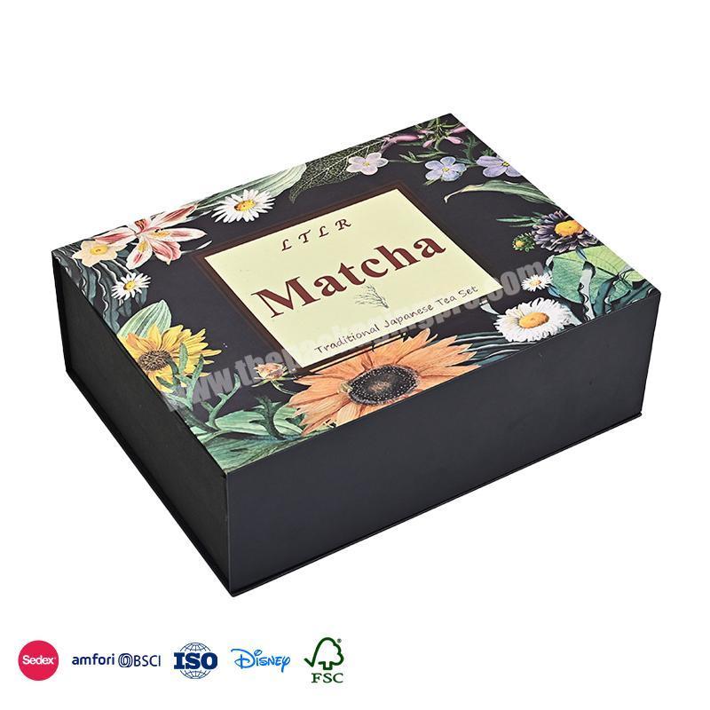 High Quality & Best Price Black with three-dimensional simulation flower embellishment folding gift box