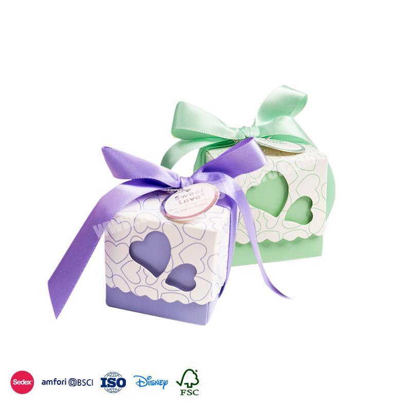 High Quality Cheap existing Square Heart Openwork Pattern Design with Ribbon Decoration pretty candy boxes