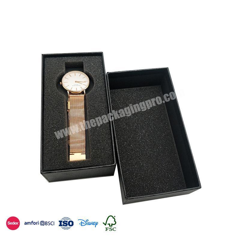High Quality Custom Wholesale Black long strip design with foam pad inside packaging boxes for watch strap