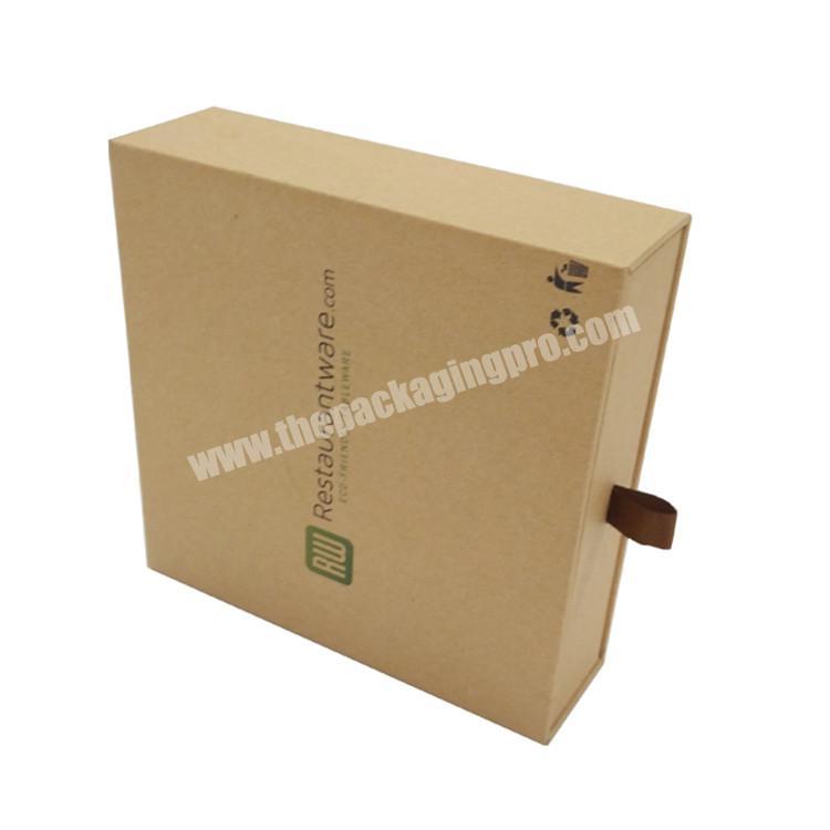 High Quality Drawer Style Gift Packaging Eco Kraft Drawer Boxes With Ribbon Handle