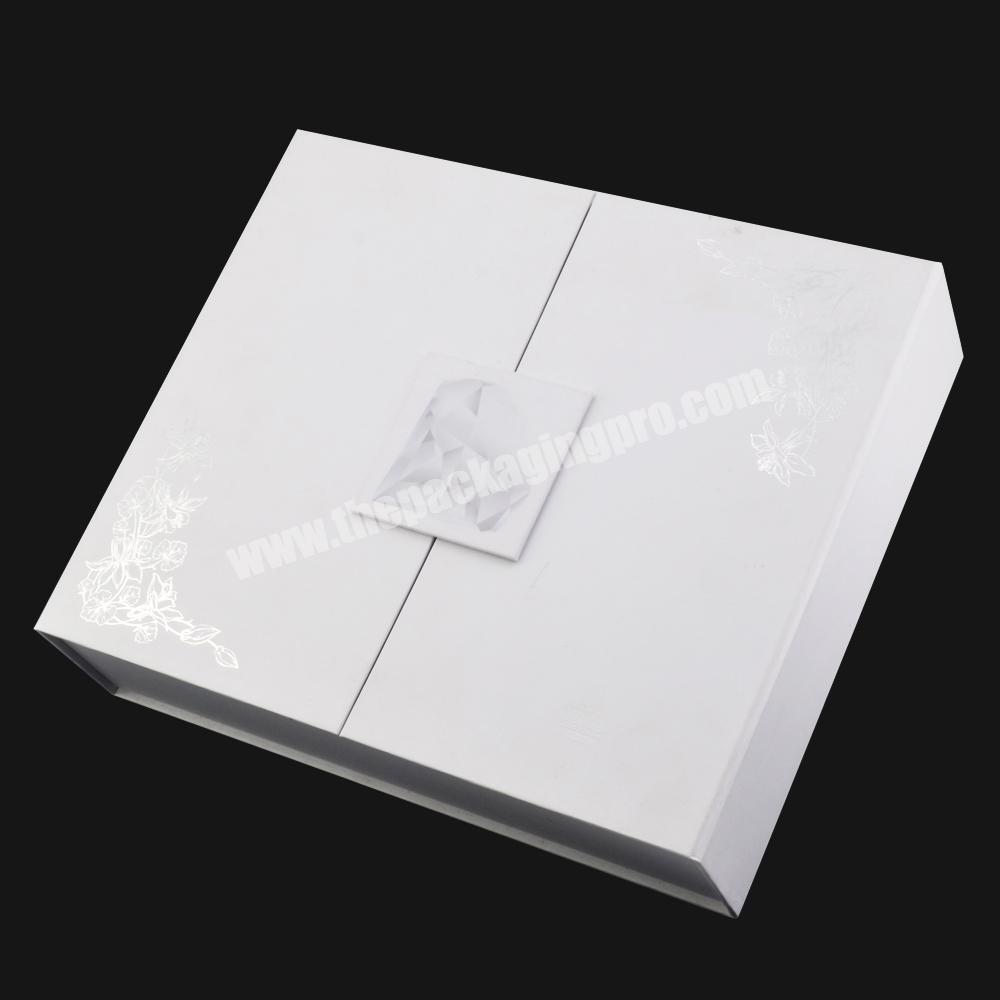 High Quality Gold Silver Stamping White Gift Magnetic Double Door Lid Foldable Magnet Box