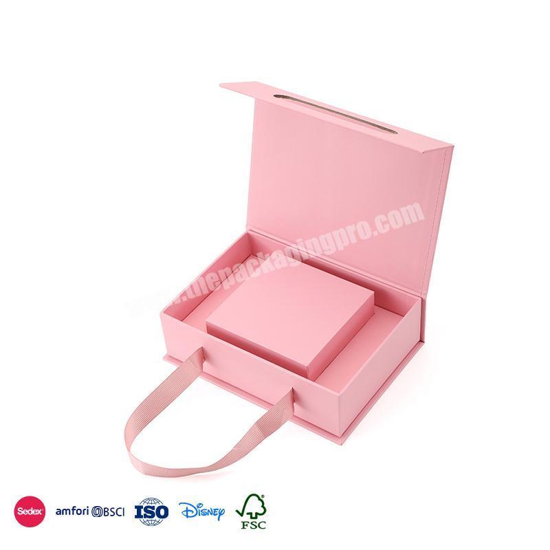 High Quality Good Selling Refined and luxurious pink tote bag full set jewelry box custom with light and bag