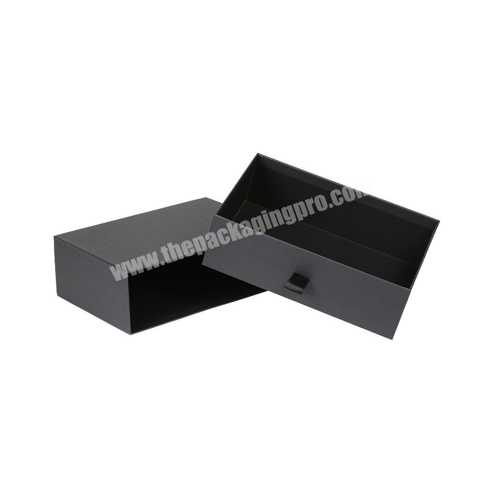 High Quality Luxury Black Cosmetics Cardboard Packaging Custom Drawer Gift Box with Stamped Logo