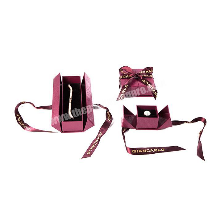 High Quality Luxury Custom Logo Printed Rose Red Drawer Plastic Jewelry Bracelet Box With Ribbon