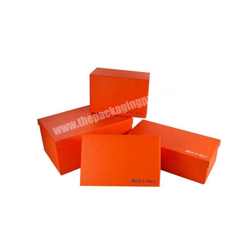 High-end Custom Rigid Cardboard Box Printing Bright Orange Color with Gold Stamping Logo Paper Box for Shoes manufacturer