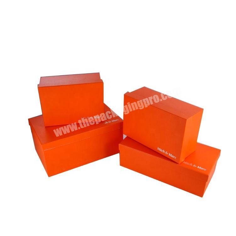 custom High-end Custom Rigid Cardboard Box Printing Bright Orange Color with Gold Stamping Logo Paper Box for Shoes 