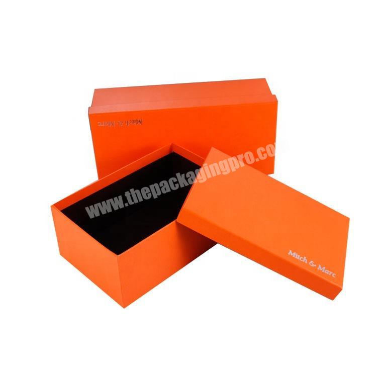 High-end Custom Rigid Cardboard Box Printing Bright Orange Color with Gold Stamping Logo Paper Box for Shoes