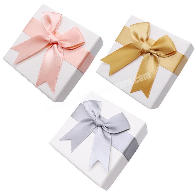 High-end Jewelry Boxes With Logo Luxury Ring Box Custom White Paper Gift Packaging  Boxes With Ribbon Bow