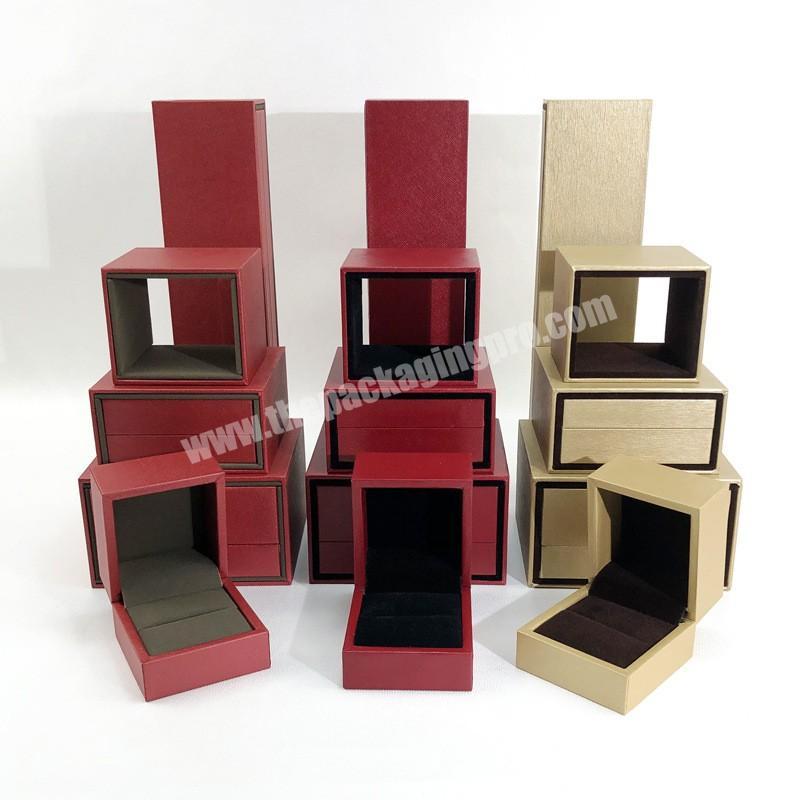 High end  classic wedding texture paper red gold jewelry packaging  gift box pendant box with outer box