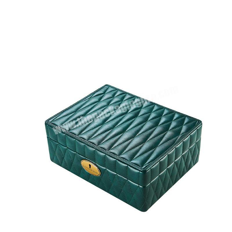 High end wholesale luxury logo printing fashion real leather box multilayer drawer box packaging jewelry box with lock