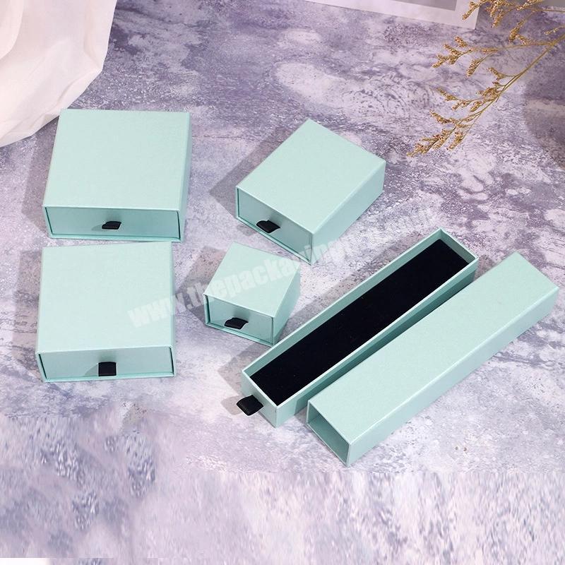 High-grade Drawer Jewelry Box Packaging Ring Pull-out Necklace Earring Light Blue Jewelry Sliding Box