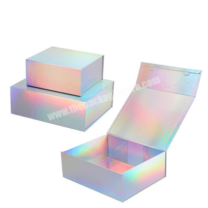 High quality eco friendly holographic paper boxes shoes magnetic foldable shoe storage box customized holographic shoe box