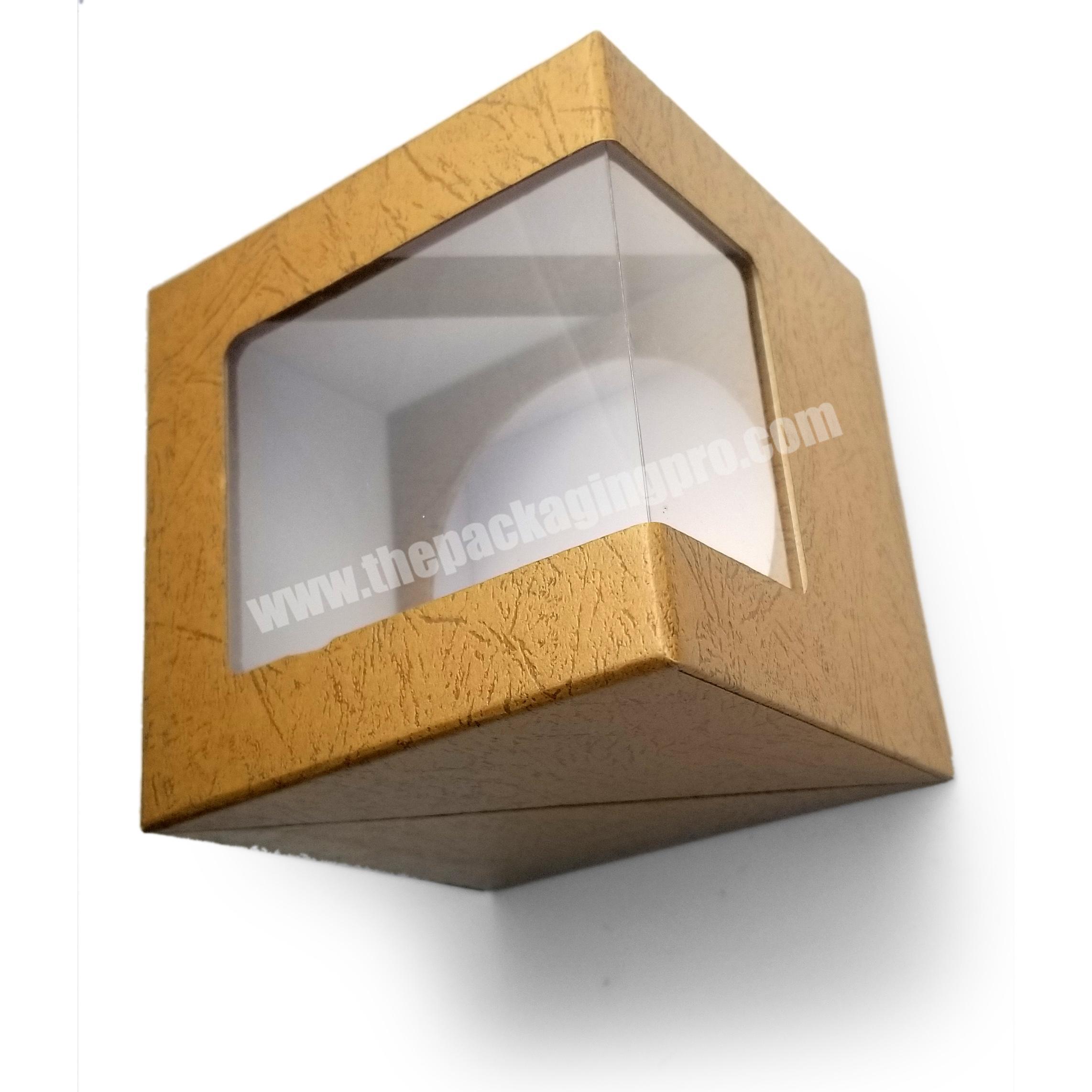 Hinged gift box in embossed texture paper with PVC window
