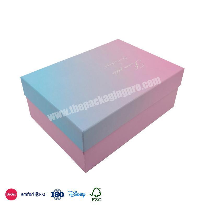 Hot Sale High Quality Gradient romantic girly design regular style womens foldable shoe boxes with custom logo