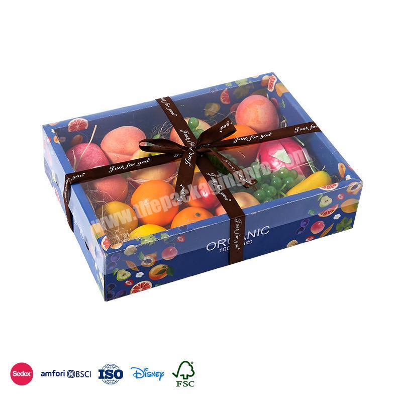 Hot Sale High Quality High end luxury design full transparent box lid with ribbon decoration fruit box wholesale