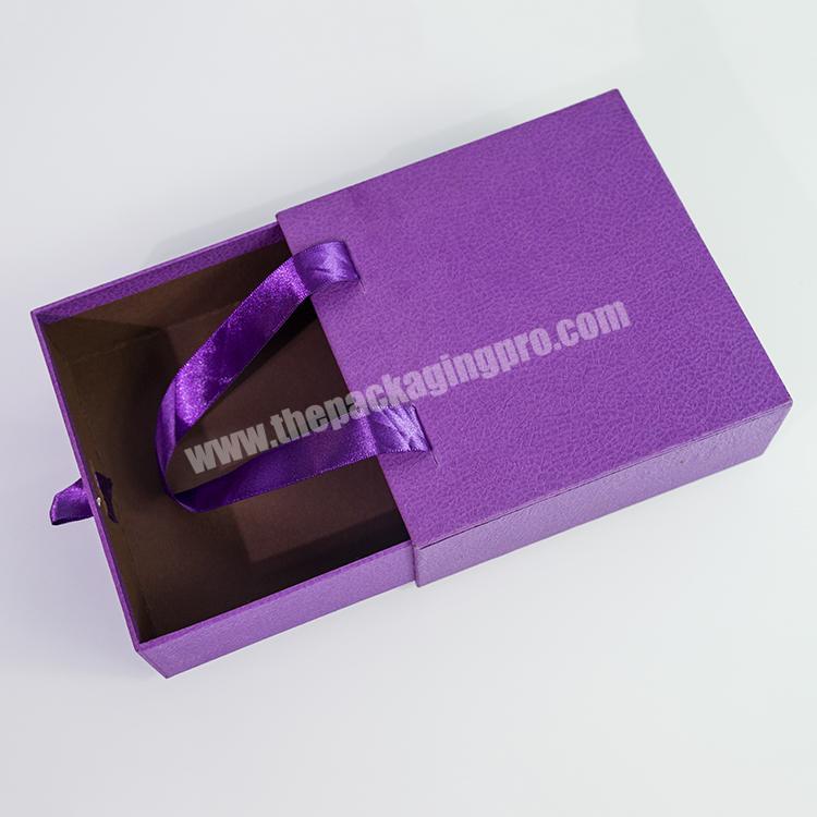 Hot Sale Purple Jewelry Box Earrings Necklace Bracelet Display Gift Box Drawer Paper Jewelry Packaging Box with Handle