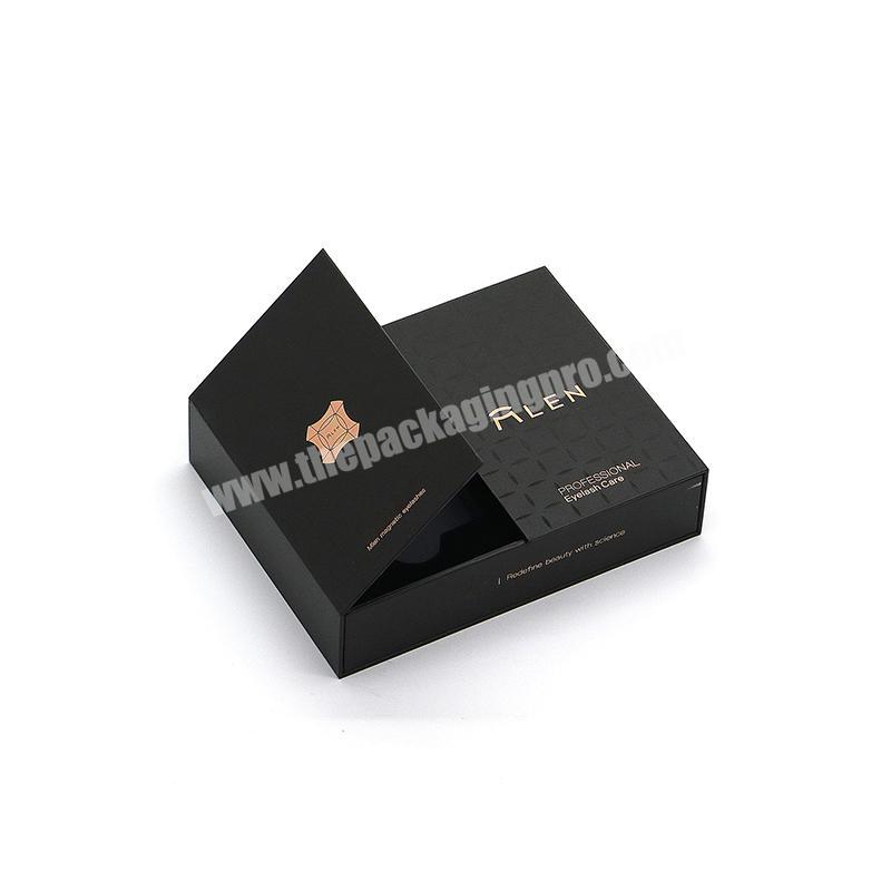 Hot Selling Black Color Custom Logo Hot Stamping Magnet Closer Strong Cardboard Double Open Gift Packaging Box