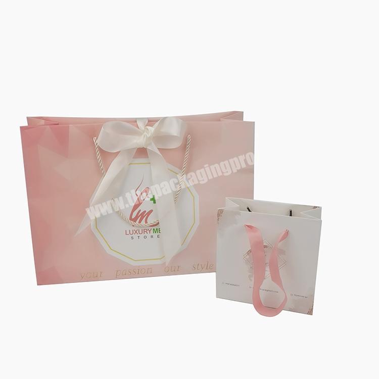 Custom Logo Printed Pink Reusable Gift Paper Shopping Bags With Logos