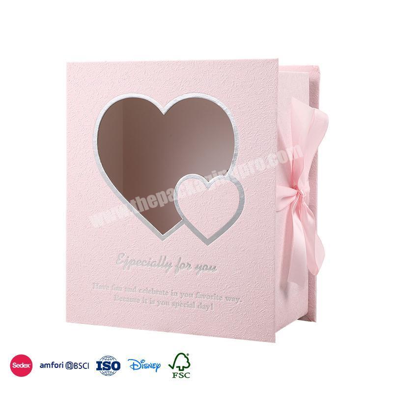 Hot Selling Product Double heart cutout design foldable with ribbon embellishment folding box storage