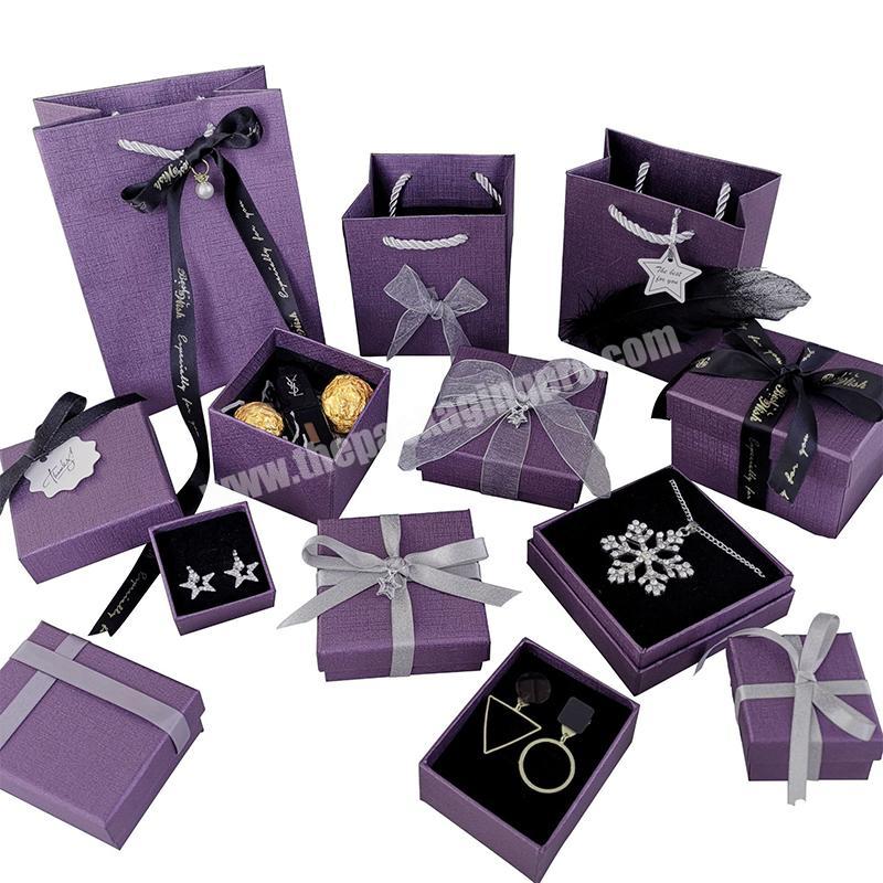 Hot Selling Purple Paper Boxes Earrings Necklace Jewelry Packaging Boxes Set Watch Perfume Storage Case Box With Lid and Base