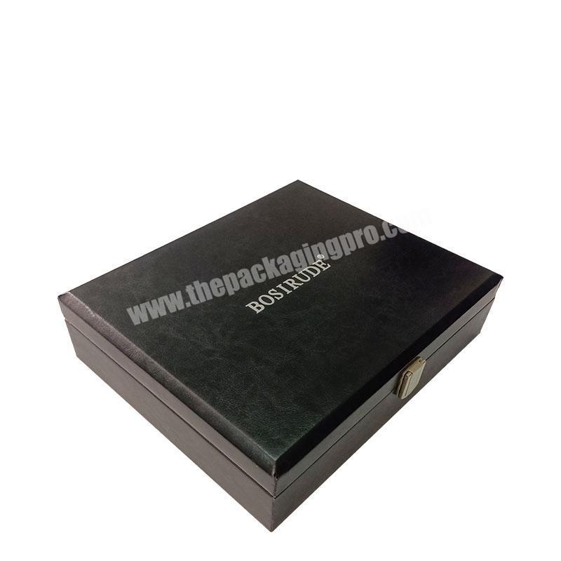 Hot sale High-end luxury black PU leather custom wholesale gold foil stamping jewelry packaging present box with metal lock
