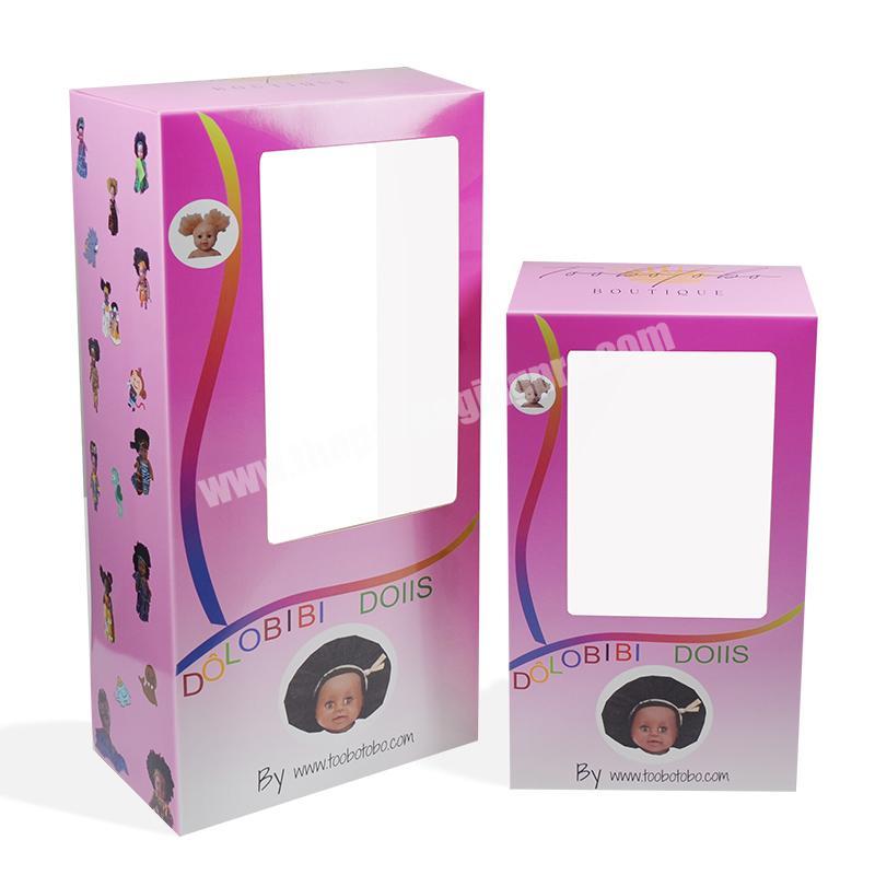 Hot sale cute customized dolls art paper packaging box with PVC window