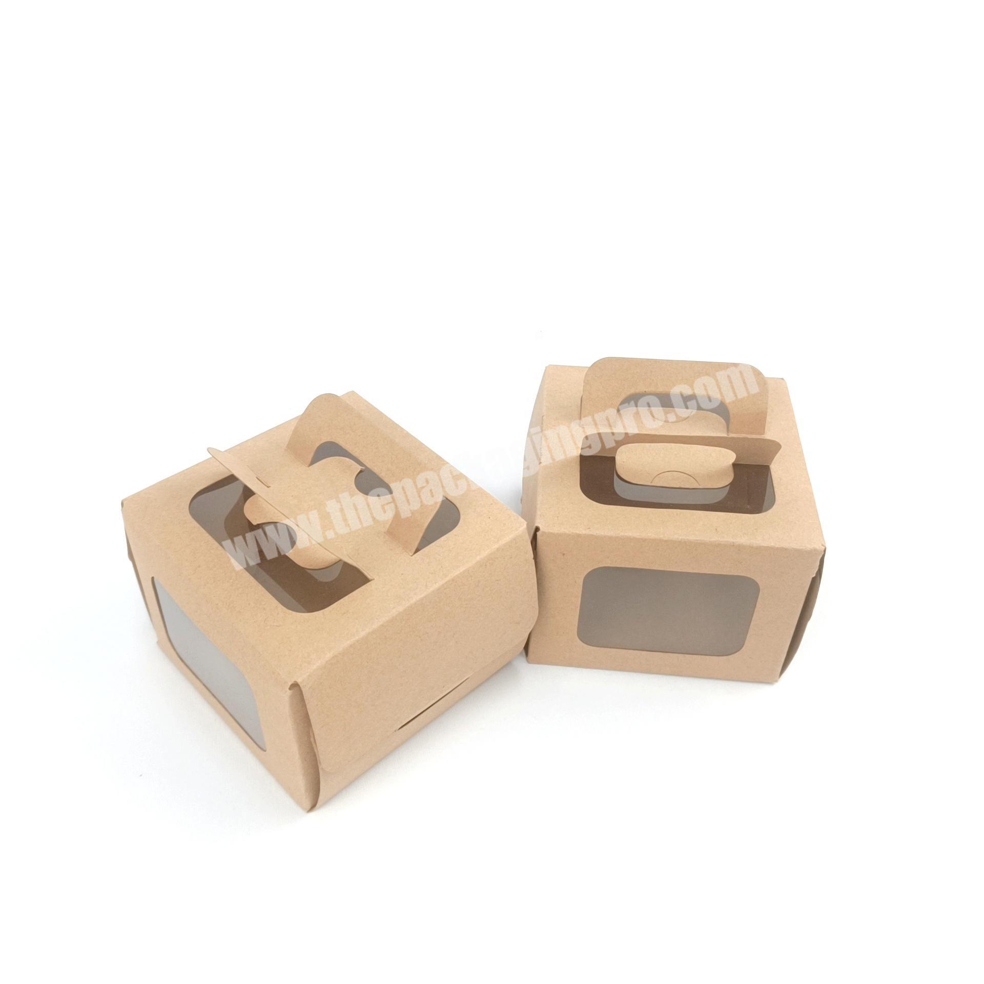 Hot sale recyclable customized cake food kraft paper packaging box with handle